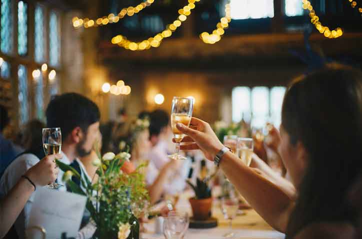 Mobile bar. guests toasting drinks at a Christening in Barnard Castle, North-East England